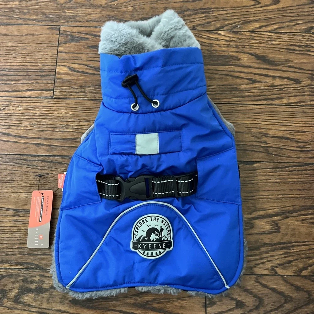 kyeese sherpa lined dog vest coat blue explore the nature Small